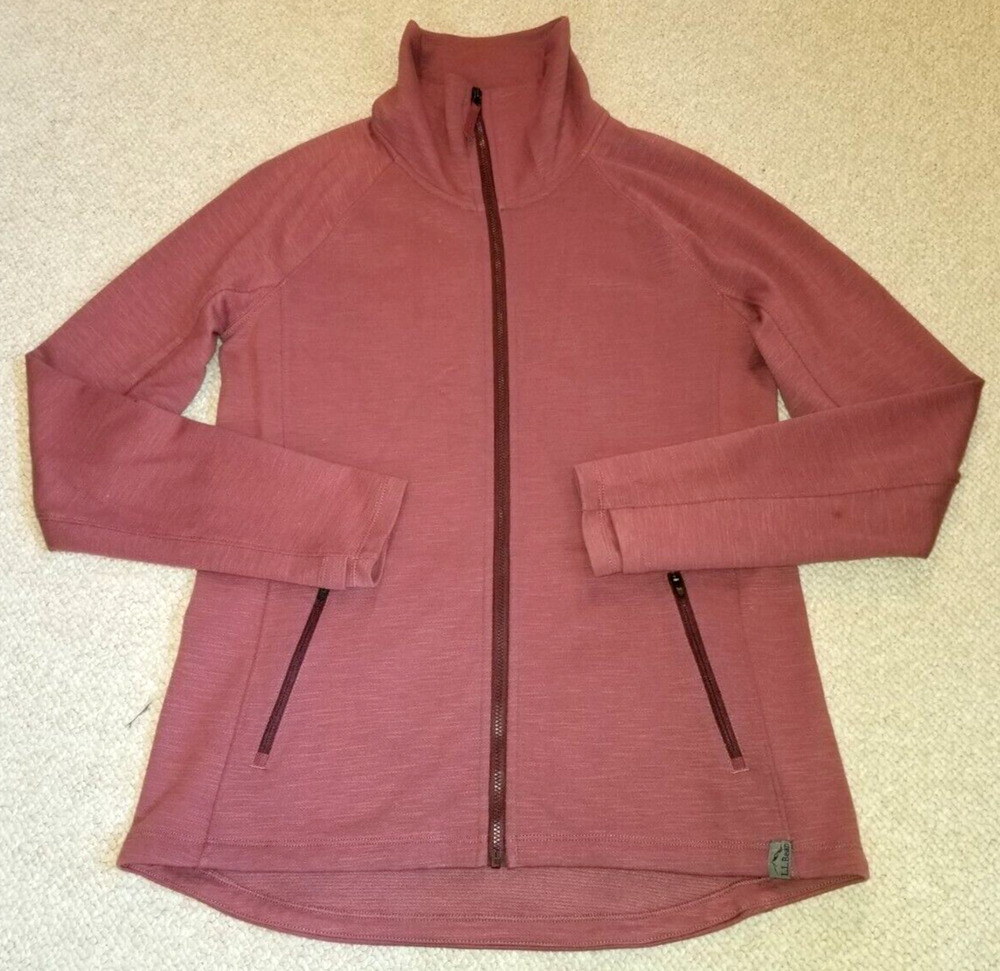 Womens Jacket-L.L. BEAN-mauve cotton stretch knit zip sweater/jacket pockets -S